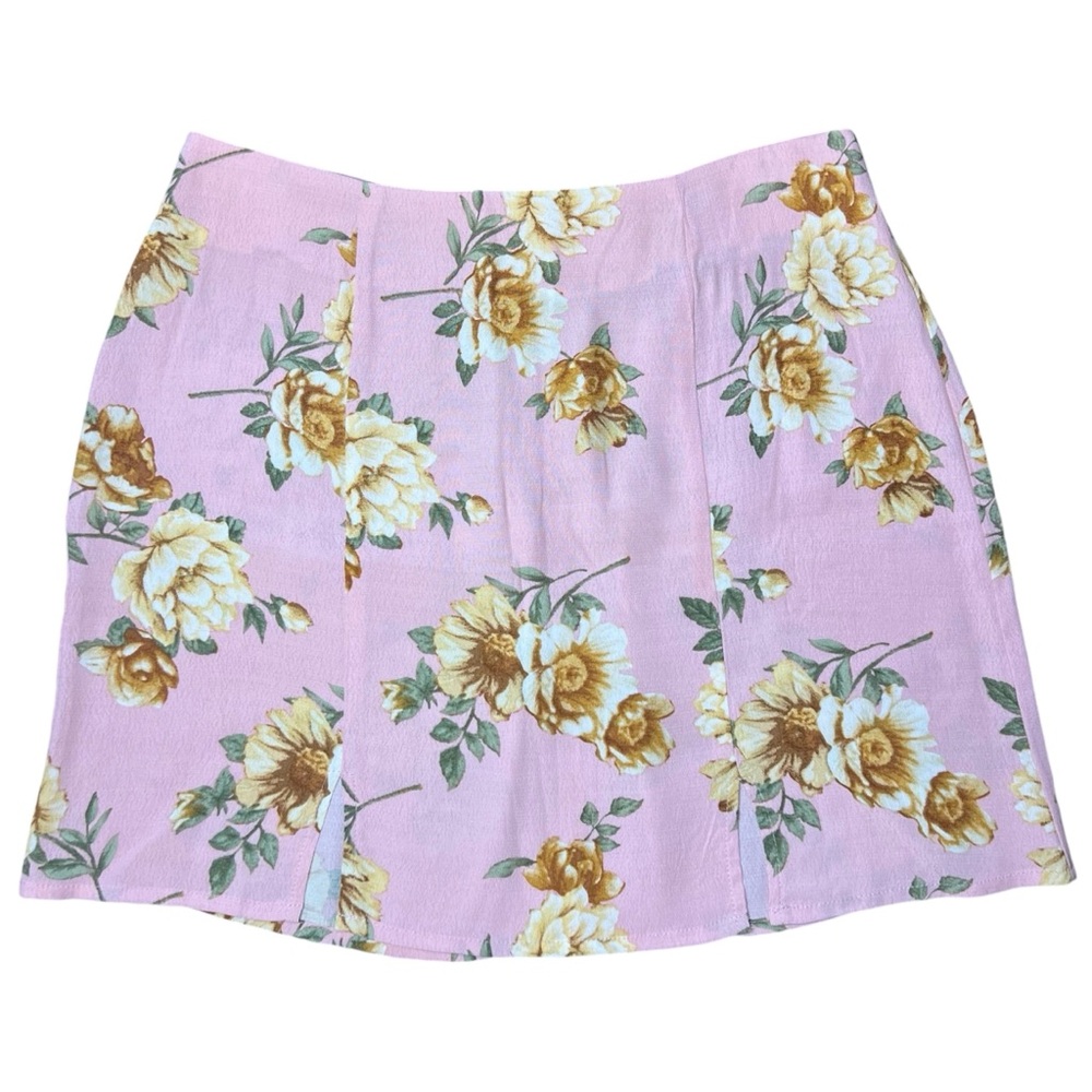 Forever 21 Flirty Floral Mini Skirt with Slits Pink/Gold/Green, Women’s Small